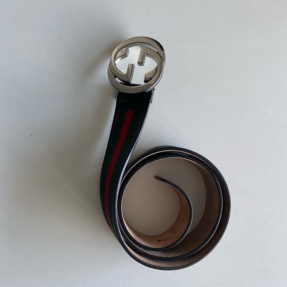 Gucci Canvas&Leather Interlocking G Buckle Belt - Picture 2 of 5